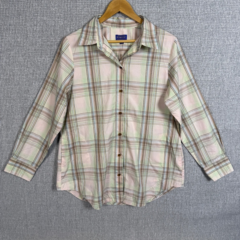 Pendleton Cotton Shirt Plaid LS‎ Sz 10 Pink Shacket Pockets Chore Farm Cottage